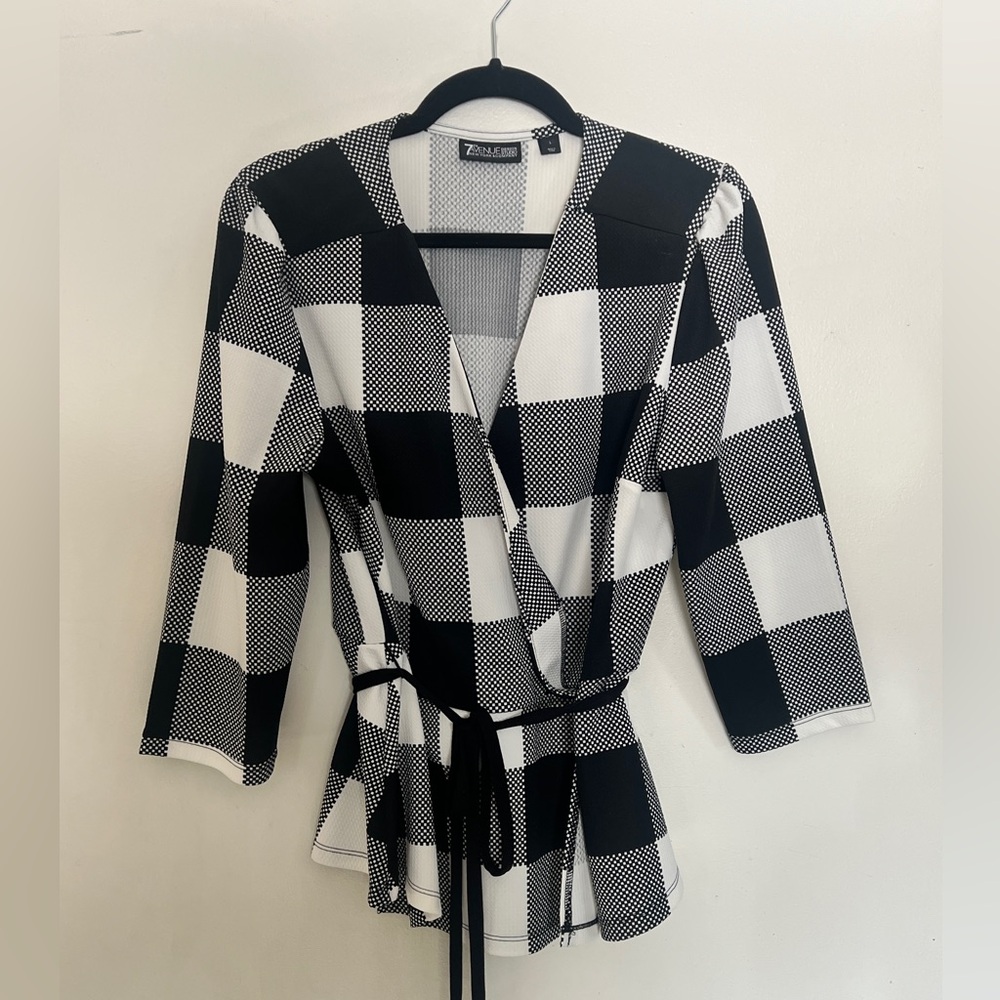 New York & Company Black and White Plaid Blouse - Picture 3 of 8